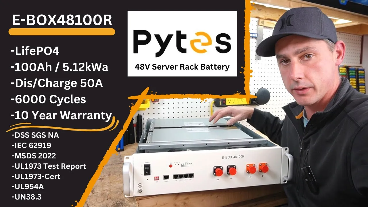 Pytes E-BOX 48 Volt (51.2V) Server Rack Battery 5.12kWh 100Ah LiFePO4