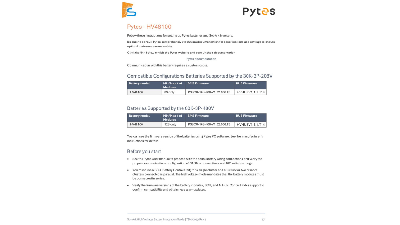 Pytes HV48100 Now Officially Added to Sol-Ark